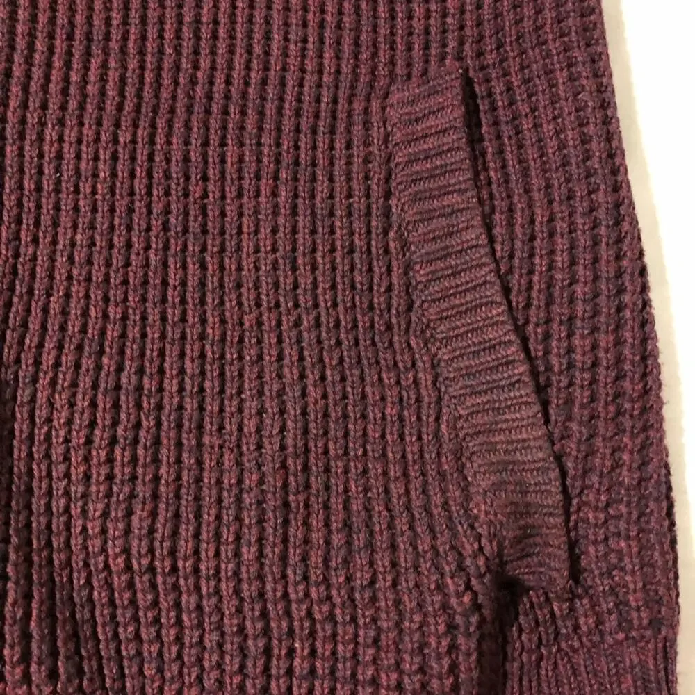 LL Bean mens M organic cotton full zip cranberry red shaker knit cardigan 508221